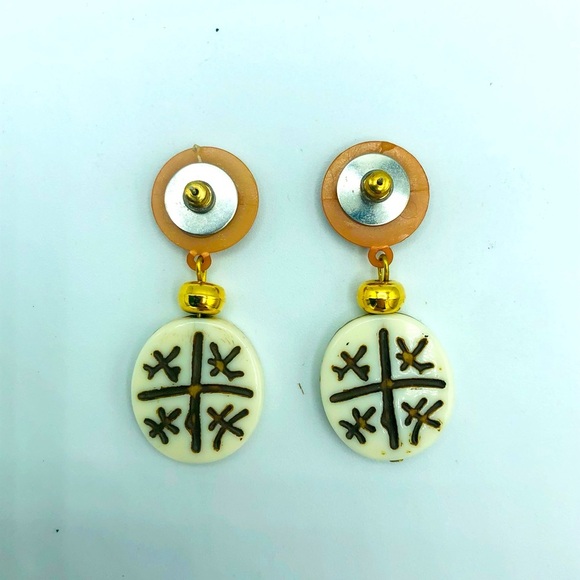 Wood and Bead Drop Earrings - Picture 2 of 4